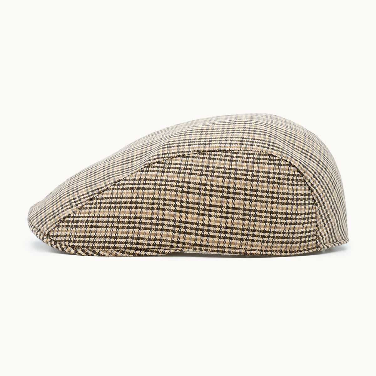 gorra cuadros beige vista lateral algodón