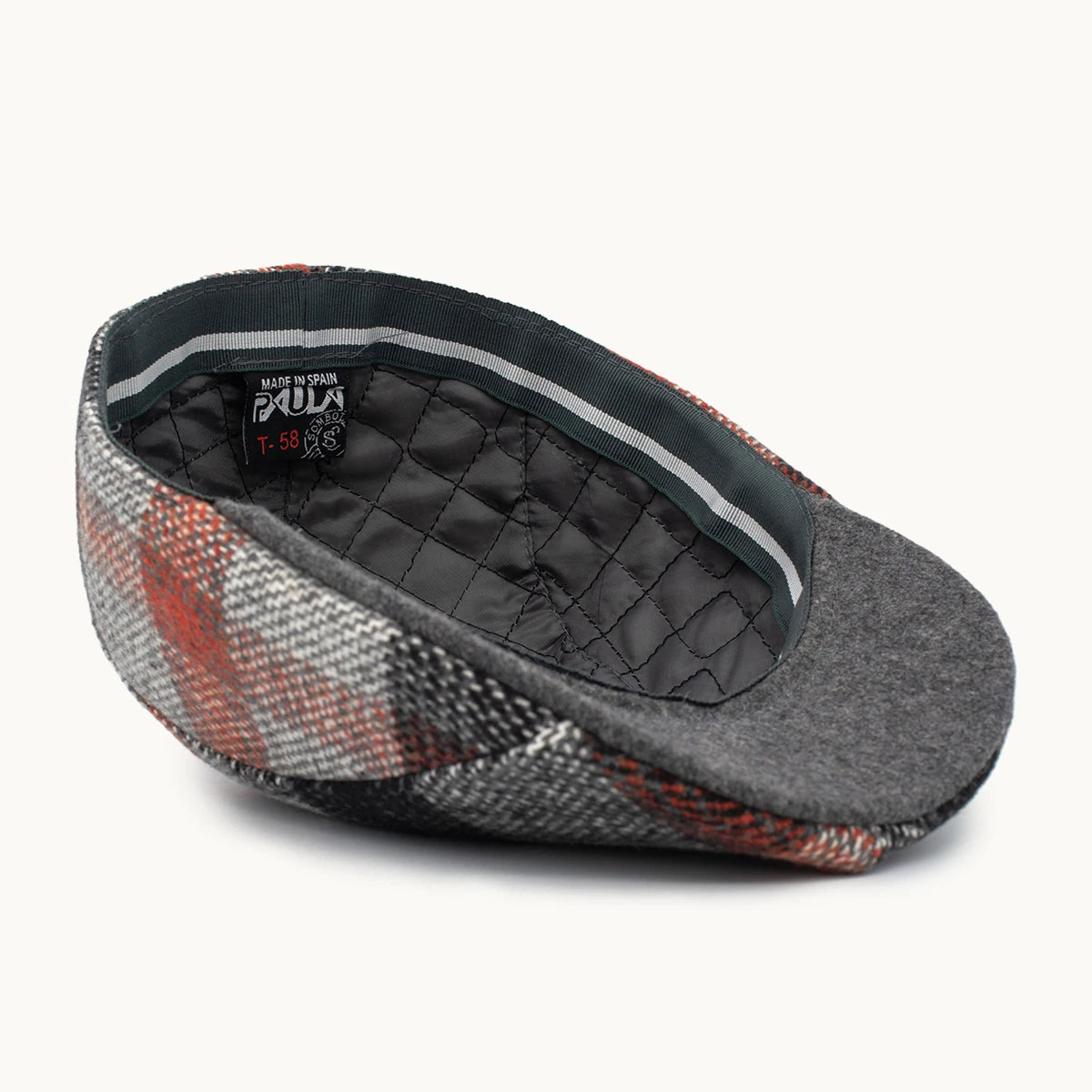 Interior de gorra Heritage gris y rojo Gorras Paula con acabado cómodo para invierno
