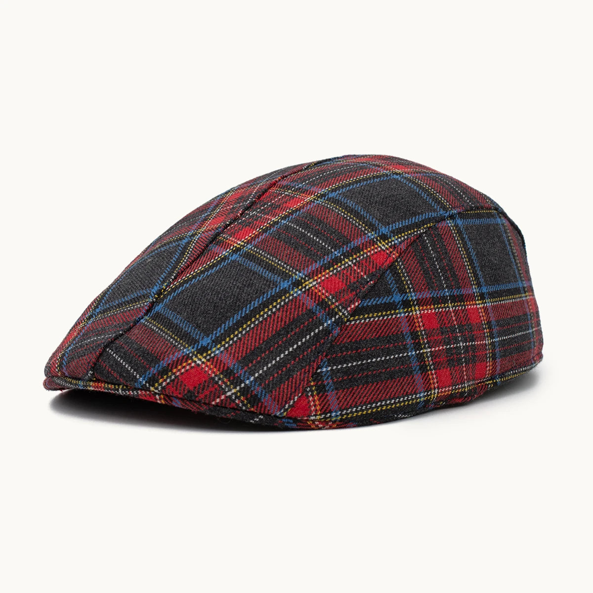 Gorra Heritage de lana roja con patrón tartán escocés Gorras Paula hecha en España vista frontal