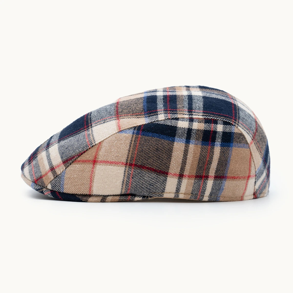 gorra tartán beige vista lateral diseño clásico y cómodo