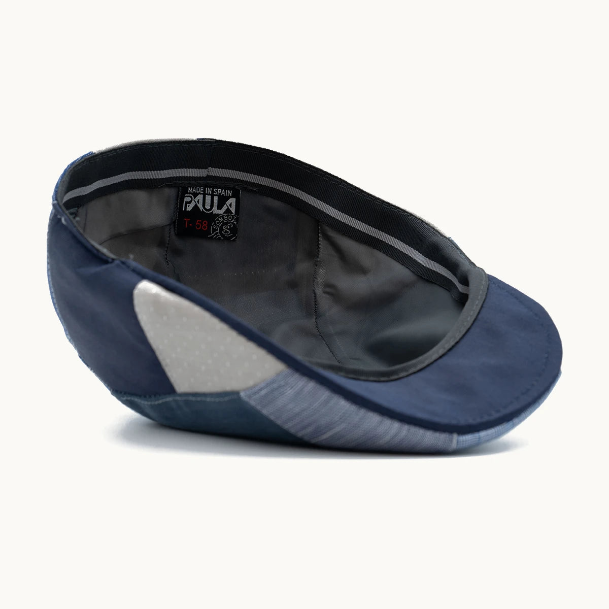interior gorra patchwork azul con forro transpirable